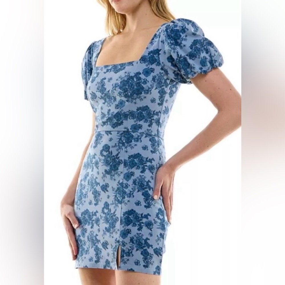 🎉 TRIXXI Pink Floral Mini Dress with Puff Sleeves Sz L